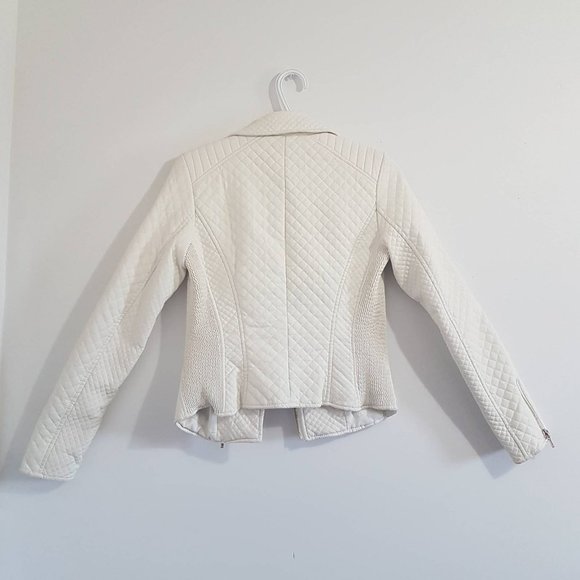 Zara Faux White Leather Jacket w/ Quilted Pattern - Picture 7 of 12